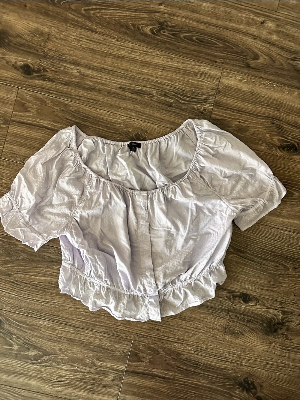 J. Crew Light Lavender Puff-Sleeve Peplum Cropped Top